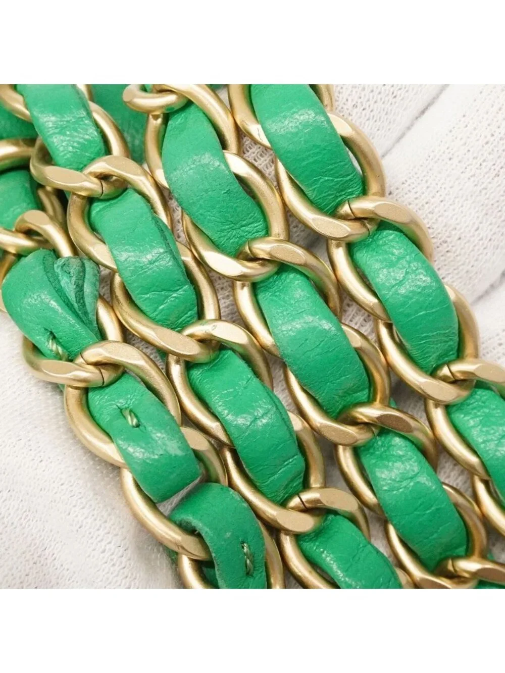 Chanel Shoulder Bag Quilted Lambskin Green Gold